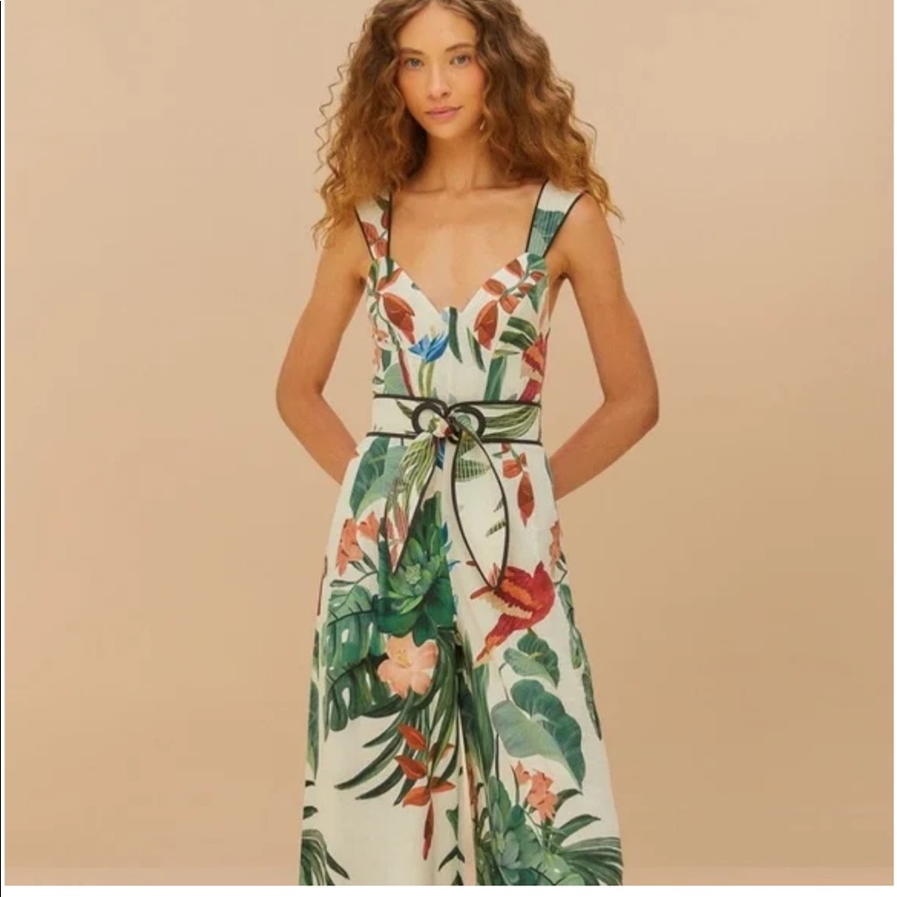 Farm Rio Off-White Midnight Macaw Fiesta Jumpsuit Size Medium